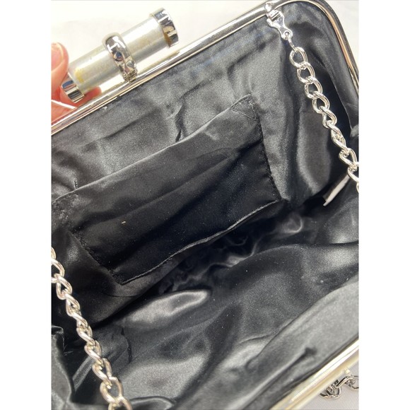 Ruffle Black￼ Purse Shoulder Bag Strap Silver Chain Ruffle Accent - Picture 7 of 8